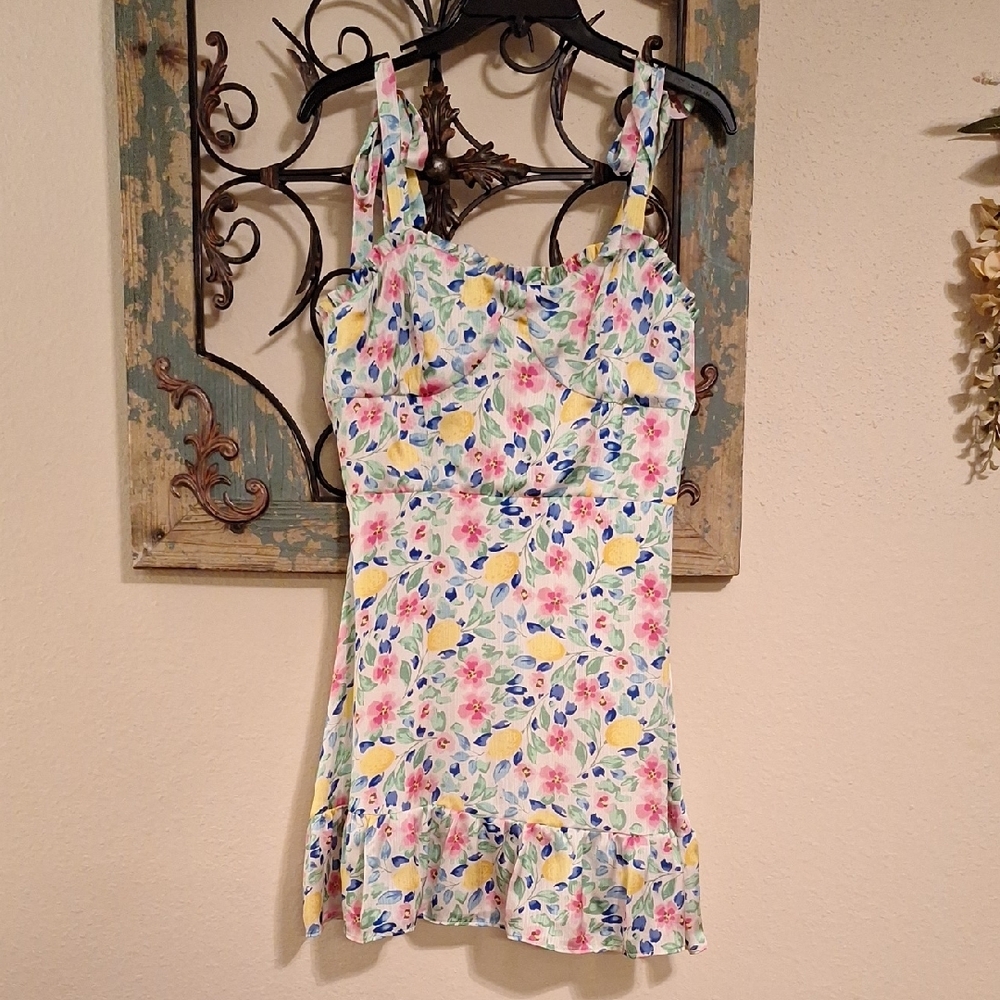 🔥 3 for $25 SALE Pink and Blue Tiered Mini Sundress. Size MED NWOT